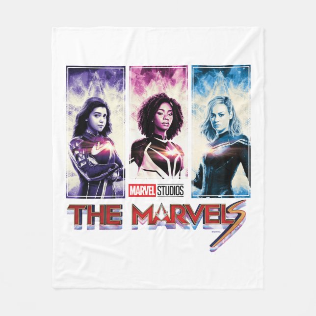 The Marvels Tri-Color Panel Logo Badge Fleece Blanket (Front)