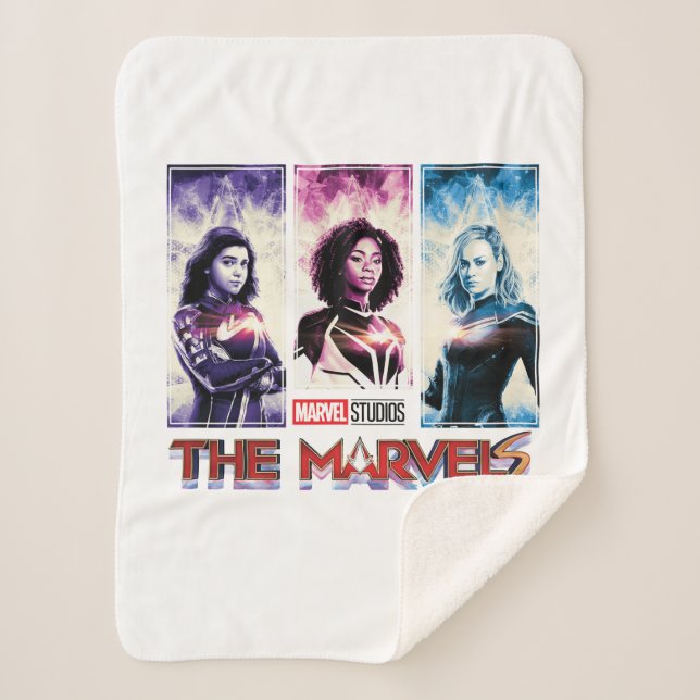 The Marvels Tri-Color Panel Logo Badge Sherpa Blanket (Front)