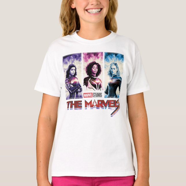 The Marvels Tri-Color Panel Logo Badge T-Shirt (Front)