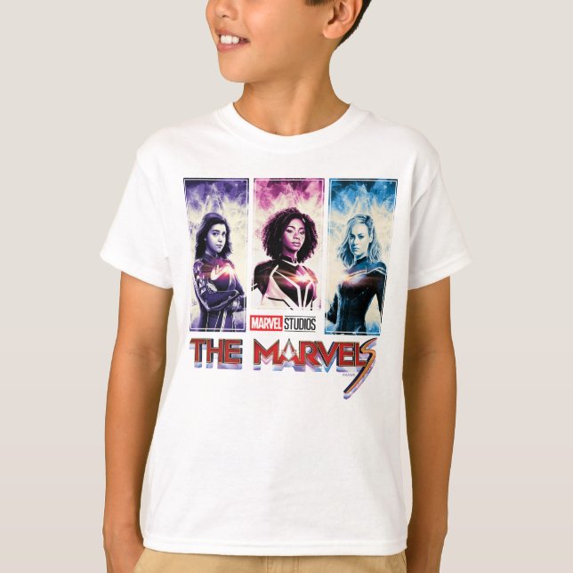 The Marvels Tri-Color Panel Logo Badge T-Shirt (Front)