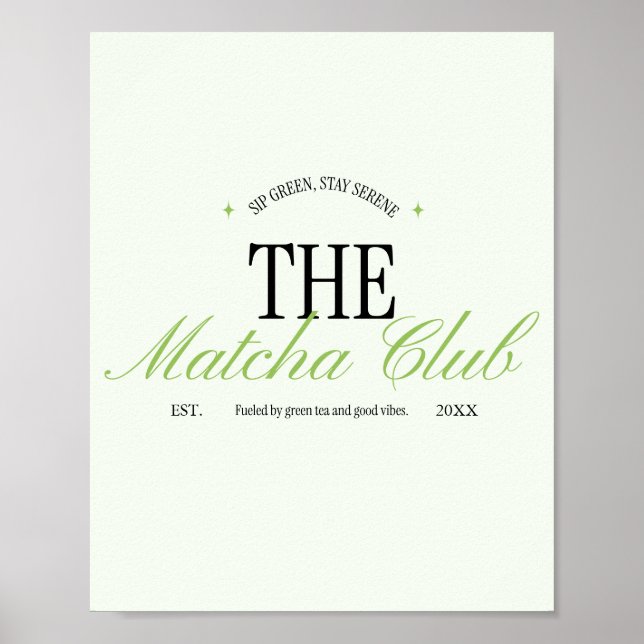 'The Matcha Club' Green Retro Script Poster (Front)