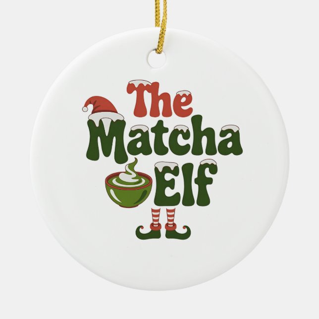 The Matcha Elf Magical Christmas Drink Ceramic Ornament (Front)