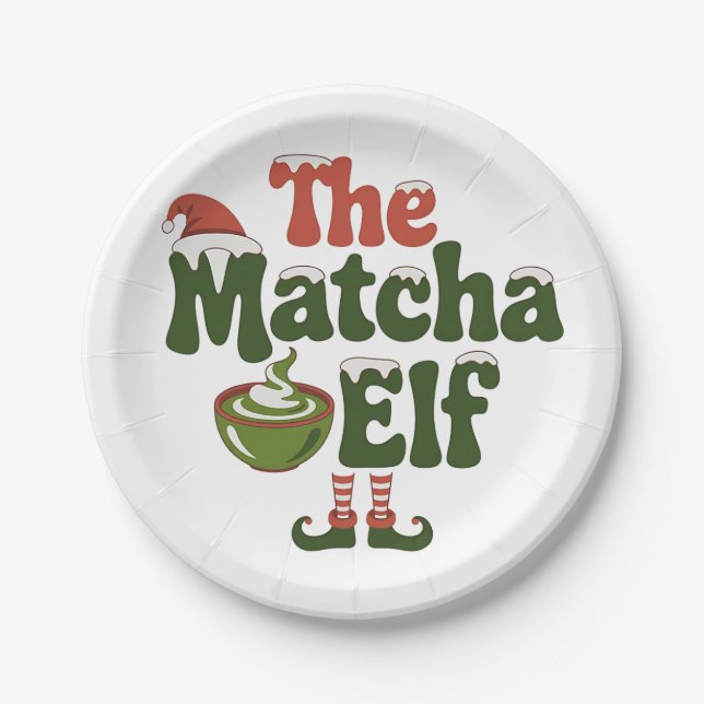 The Matcha Elf Magical Christmas Drink Paper Plates (Front)