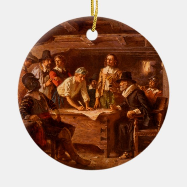 The Mayflower Compact by Jean Leon Gerome Ferris Ceramic Ornament (Front)