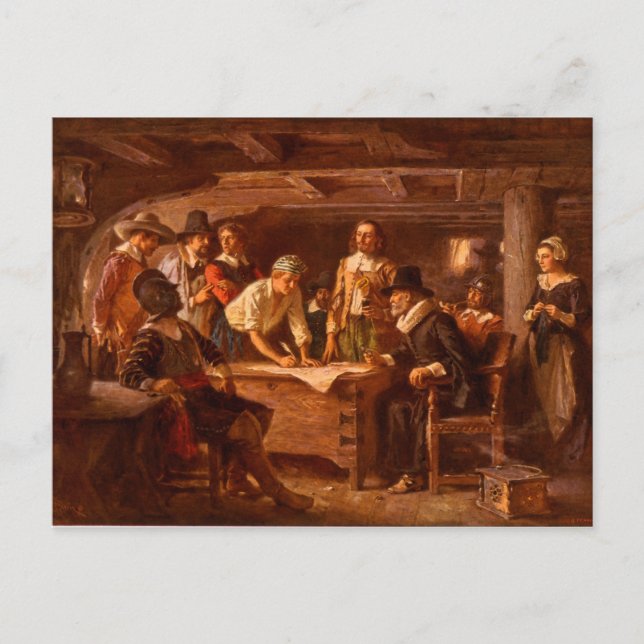 The Mayflower Compact by Jean Leon Gerome Ferris Postcard (Front)