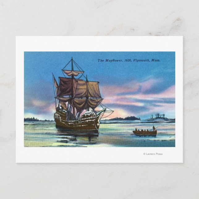 The Mayflower Landing in 1620 Scene Postcard (Front)
