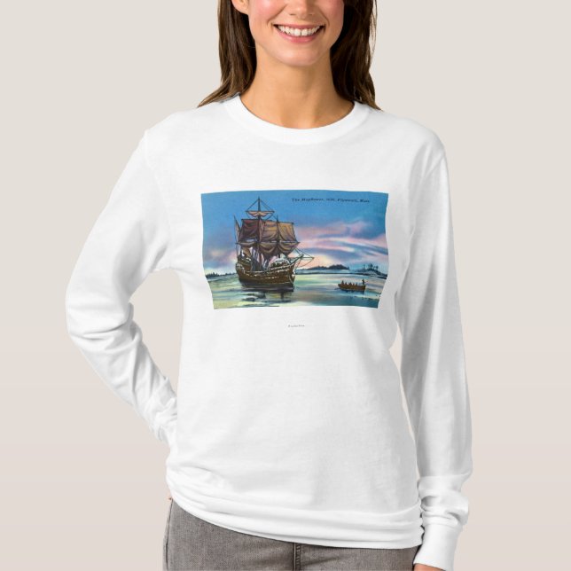 The Mayflower Landing in 1620 Scene T-Shirt (Front)