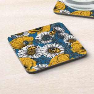 The meadow in yellow and blue beverage coaster
