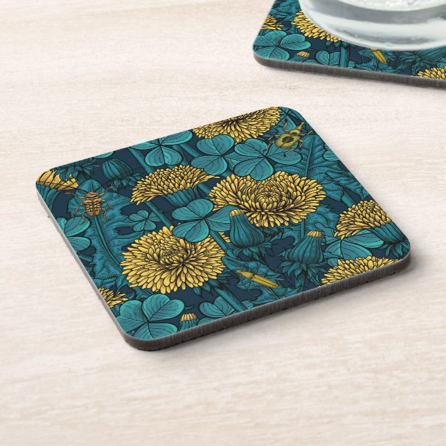 The meadow in yellow and blue beverage coaster (Left Side)