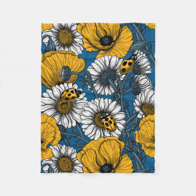 The meadow in yellow and blue fleece blanket (Front)