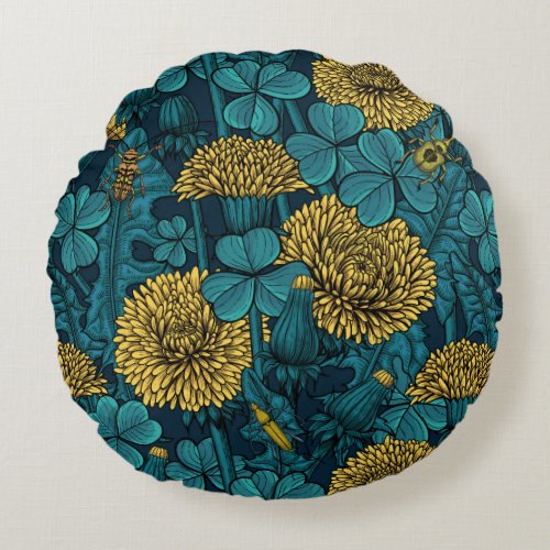 The meadow in yellow and blue round pillow