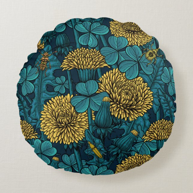 The meadow in yellow and blue round pillow (Front)
