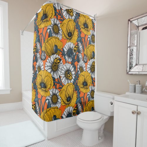 The meadow in yellow and blue shower curtain