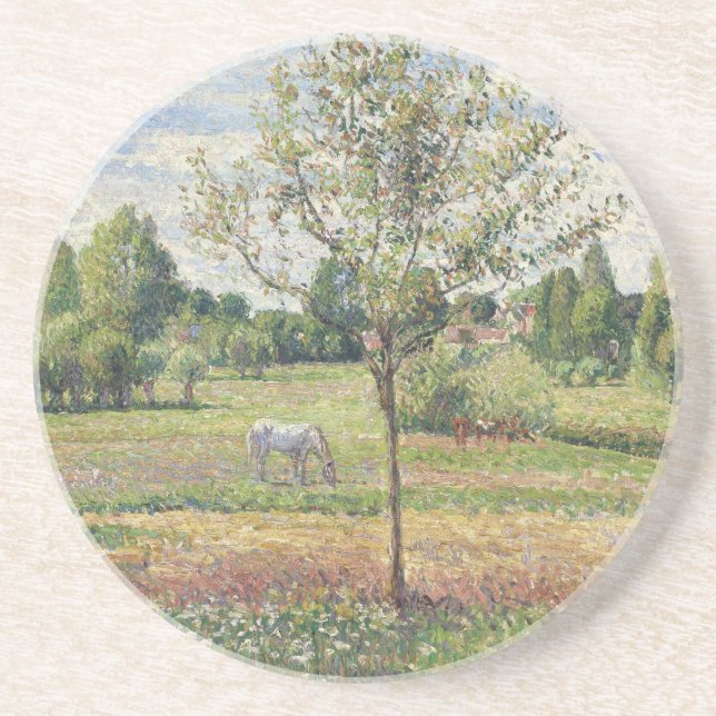 The Meadow with Grey Horse, Eragny, Oil Painting Coaster (Front)