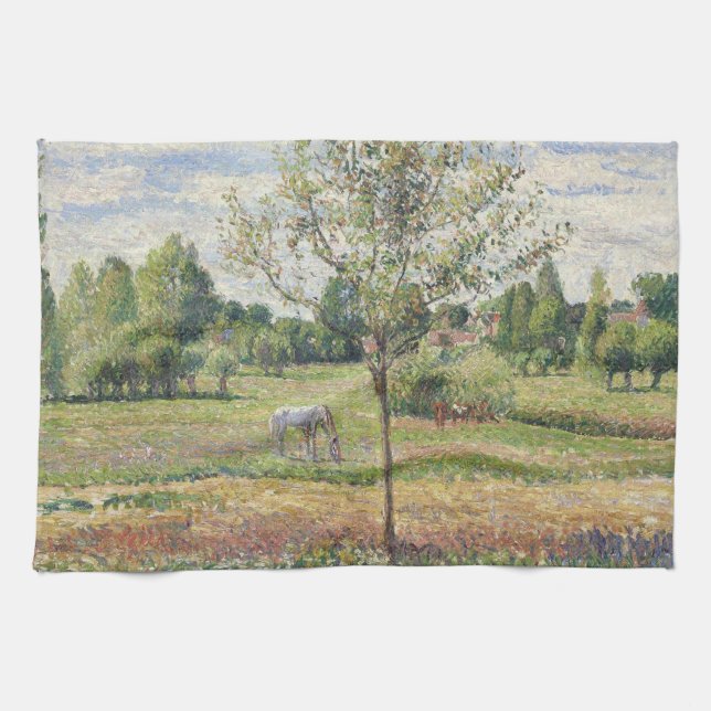 The Meadow with Grey Horse, Eragny, Oil Painting Kitchen Towel (Horizontal)
