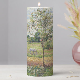 The Meadow with Grey Horse, Eragny, Oil Painting Pillar Candle