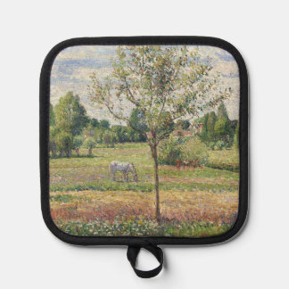 The Meadow with Grey Horse, Eragny, Oil Painting Pot Holder