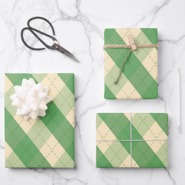 The MeanClique Green Argyle Wrapping Paper Sheets (Front)