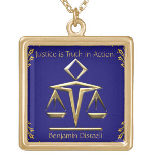 The Meaning of Justice - Gold+Blue (Personalized) Gold Plated Necklace