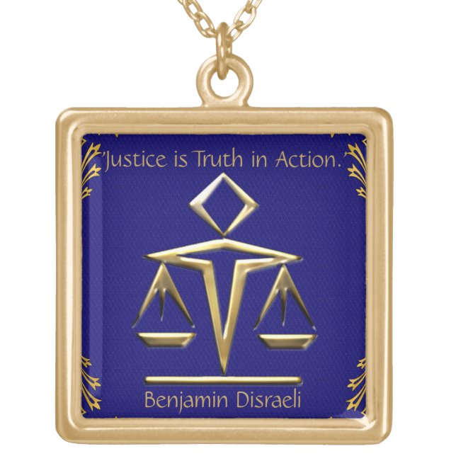 The Meaning of Justice - Gold+Blue (Personalized) Gold Plated Necklace (Front)