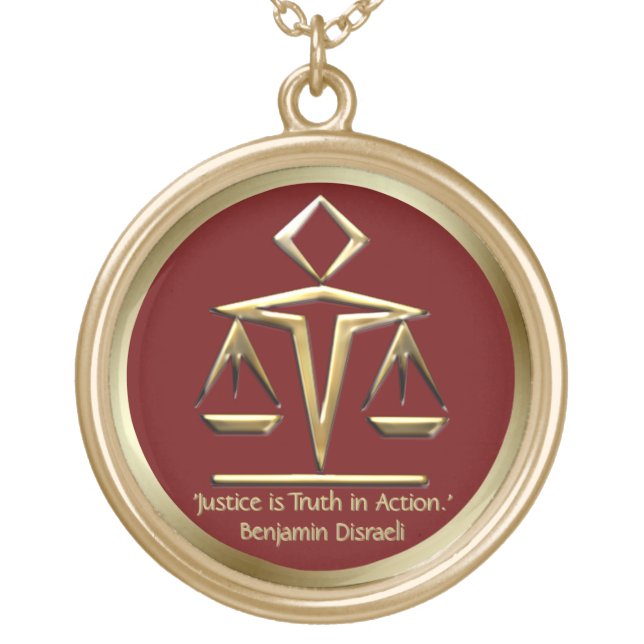 The Meaning of Justice Golden Scales Rosewood Red Gold Plated Necklace (Front)