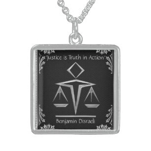The Meaning of Justice - Silver+Black-Personalized Sterling Silver Necklace