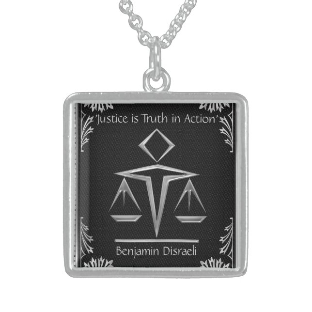 The Meaning of Justice - Silver+Black-Personalized Sterling Silver Necklace (Front)