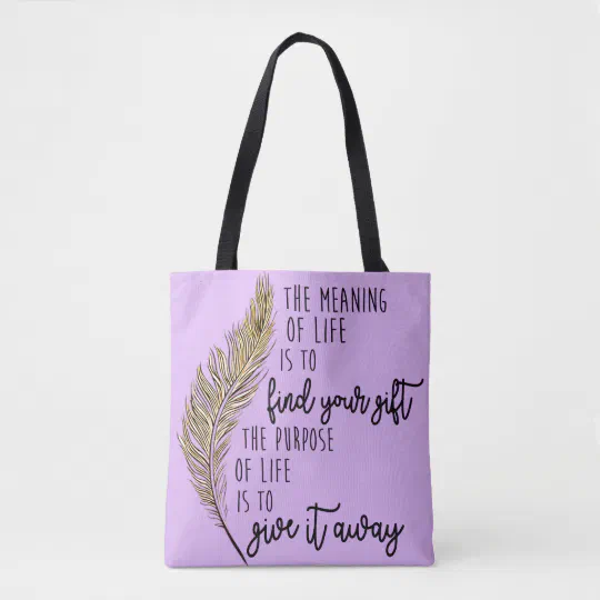 The Meaning Of Life Purple Tote W Feather Design Zazzle Com