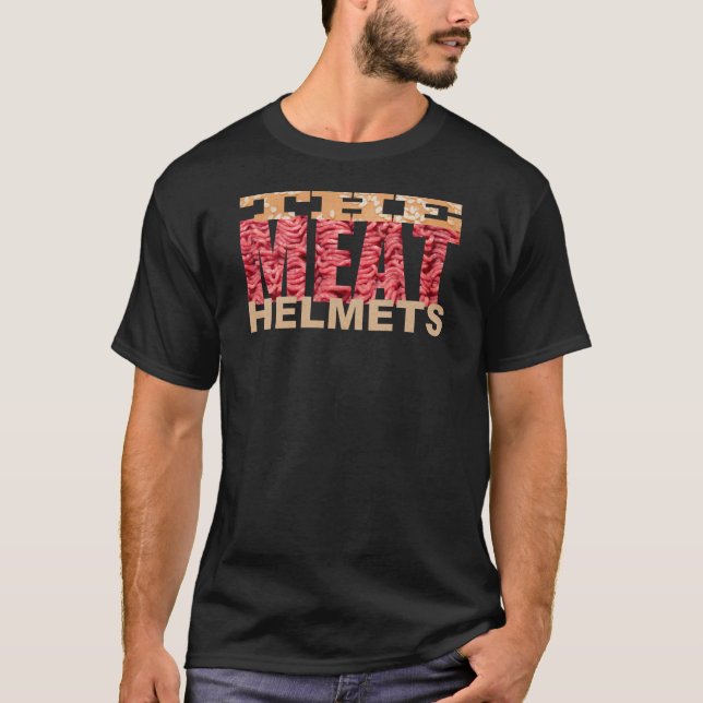 THE MEAT HELMETS raw burger DENTON TEXAS T-Shirt (Front)