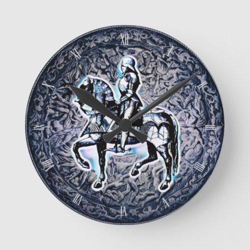 The Medieval Shield Knight  Round Clock