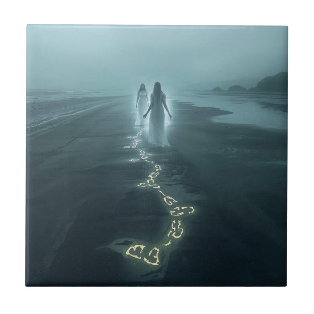 The Meeting on the Misty Shore Ceramic Tile (Front)