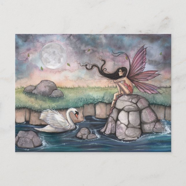 The Meeting Place Fairy and Swan Fantasy Art Postcard (Front)