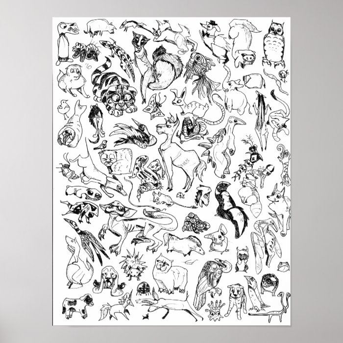 "The Menagerie" Animal & Creature Doodle Page Poster