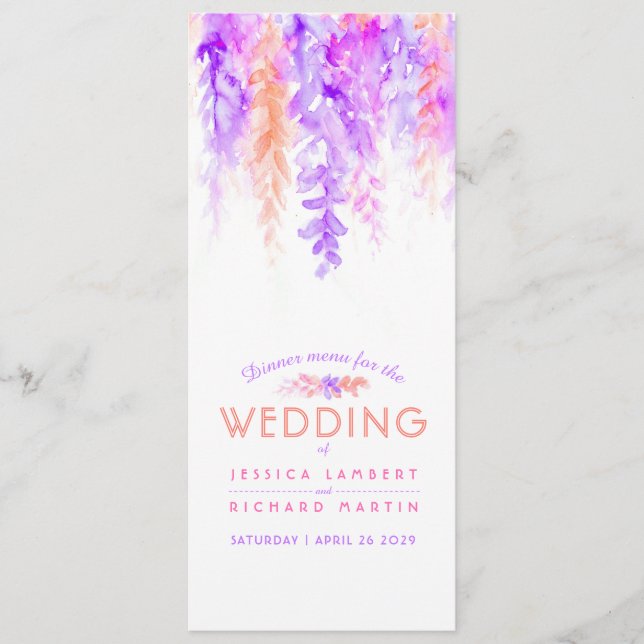 The menu orange cascading floral art watercolor (Front)