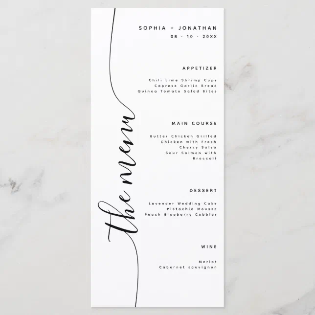 The Menu Vertical Script Elegant Wedding Menu | Zazzle