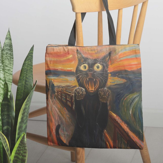 The Meow  Tote Bag (Introducing "The Scream Cat" tote bag, a purr-sonalized twist on Munch's classic scream! )