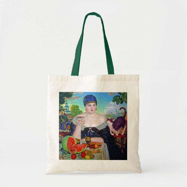 The Merchant's Wife & Cat by Boris Kustodiev Tote Bag (Front)