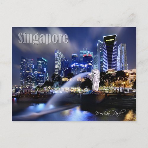 The Merlion and Singapore Skyline Postcard