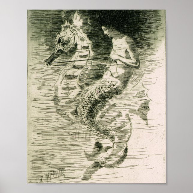 'The Mermaid' (and seahorse) Frederick Church Poster (Front)