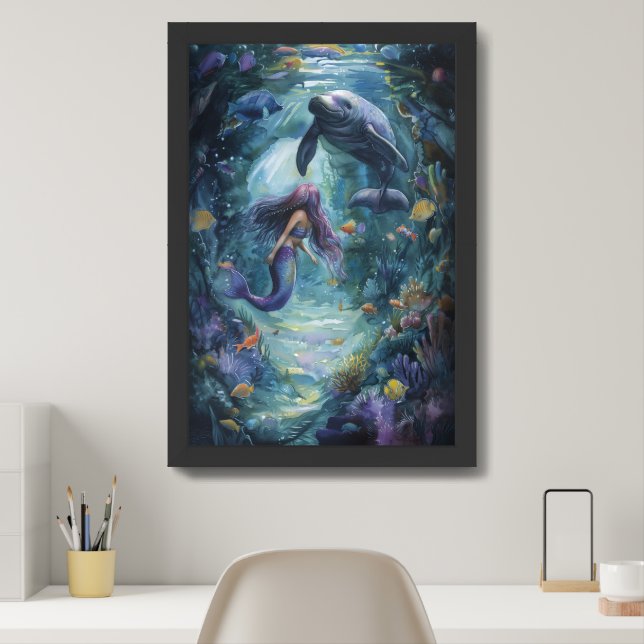 The Mermaid and the Manatee Framed Art (Home Office)