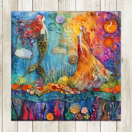 THE MERMAID AND THE PRINCESS COLORFUL  POSTER