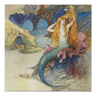 “The Mermaid” by Warwick Goble Faux Canvas Print