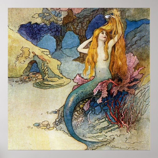 “The Mermaid” by Warwick Goble Poster (Front)