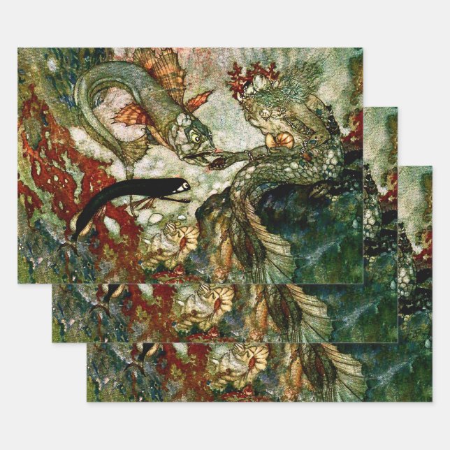 “The Mermaid King” by Edmund Dulac Wrapping Paper Sheets (Set)