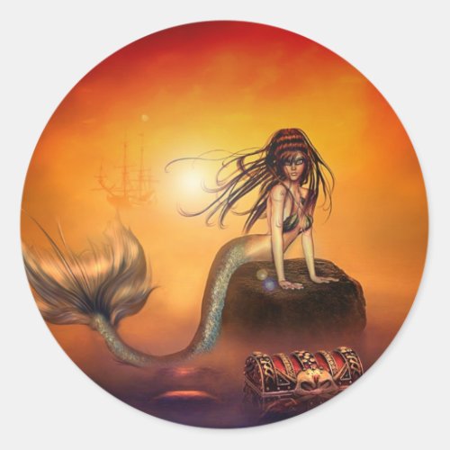 The Mermaids Treasure Classic Round Sticker