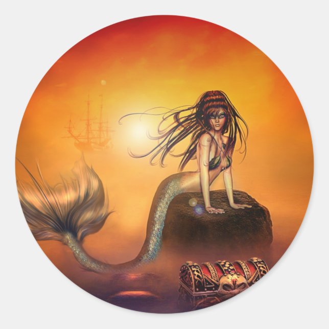 The Mermaids Treasure Classic Round Sticker (Front)
