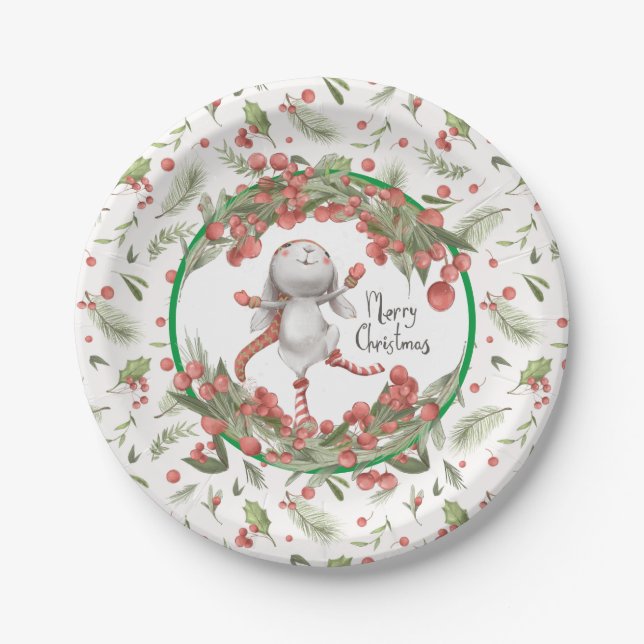 The Merry Christmas Bunny Paper Plates (Front)