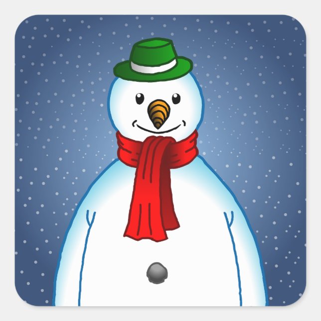 The Merry Snowman on a Square Sticker (Front)