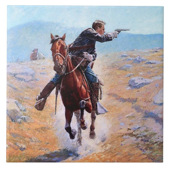 “The Messenger” Western Art by Charles Schreyvogel Ceramic Tile (Front)