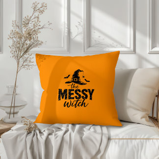 The Messy Witch Matching Halloween Design Throw Pillow